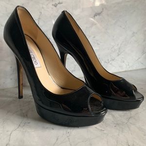 Jimmy Choo black peep toe heels pumps sz 38